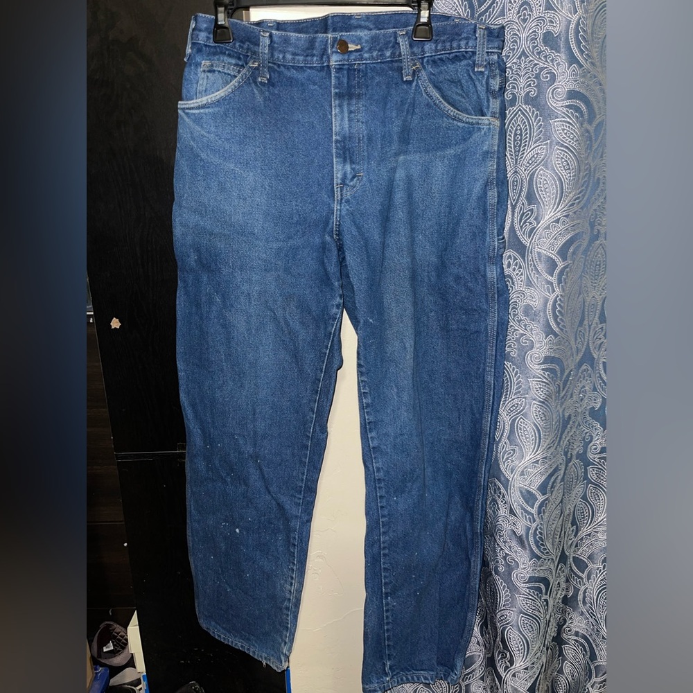 DICKIES - Vtg Faded Blue Denim Workwear Carpenter Work Skate Jeans, Mens 32 x 30